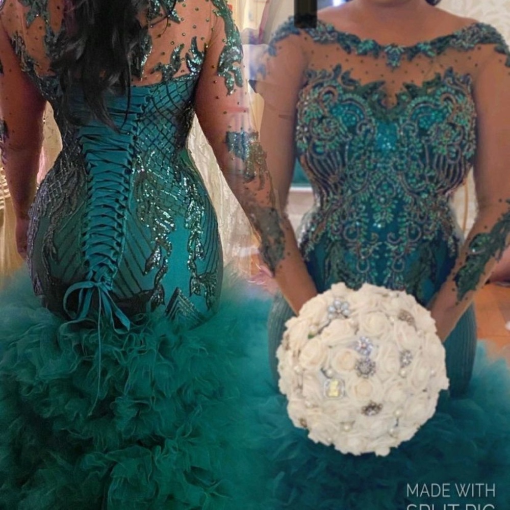 Wedding dress, handmade. Forrest green, size 9/10.